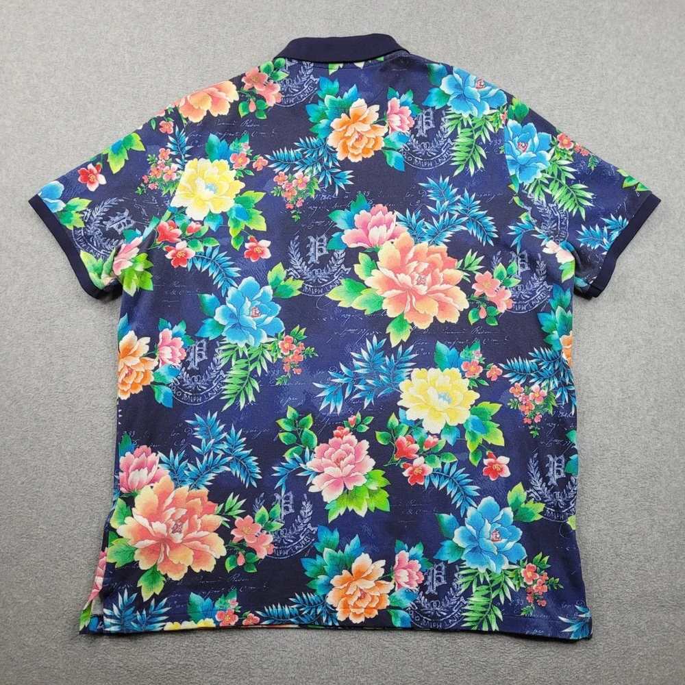 Polo Ralph Lauren Polo Shirt Mens XL Navy Blue Floral Classic Fit Short Sleeve